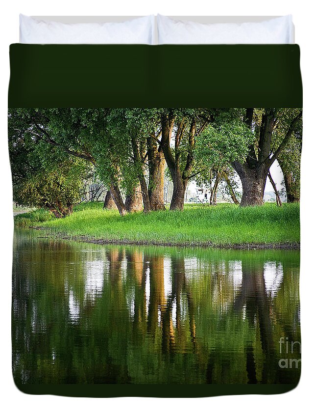 Water Duvet Cover featuring the photograph Trees Reflection on the Lake by Heiko Koehrer-Wagner