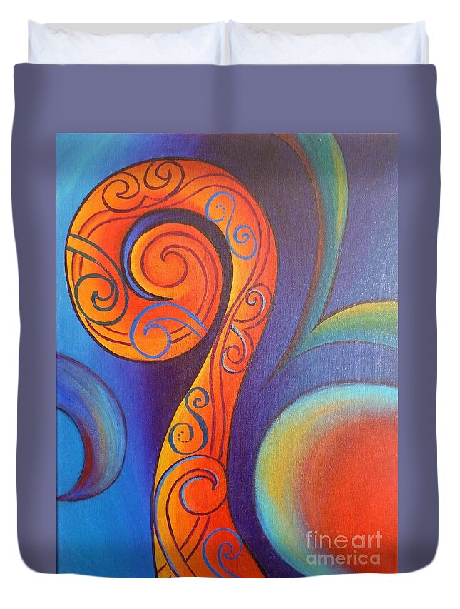 Reina Cottier Duvet Cover featuring the painting Tribal Koru Red by Reina Cottier
