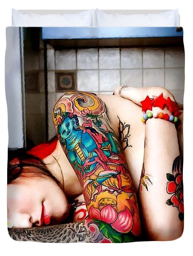 Tattoo Girl Duvet Cover featuring the digital art Tribute to Suicide Girls 5 by Gabriel T Toro