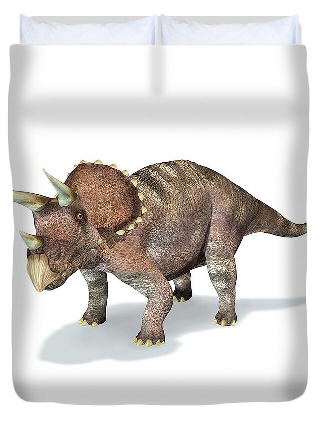 Horned Duvet Cover featuring the digital art Triceratops Dinosaur, Artwork by Leonello Calvetti