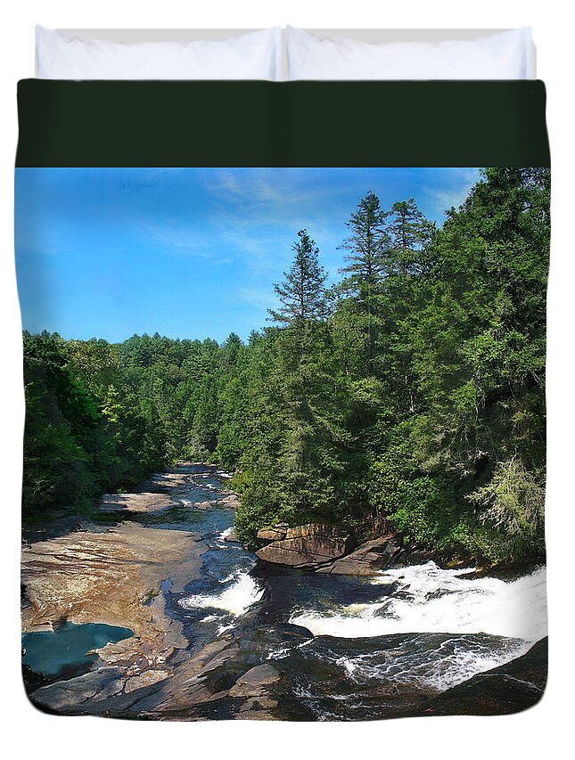 Triple Falls North Carolina Duvet Cover featuring the photograph Triple Falls North Carolina by Steve Karol