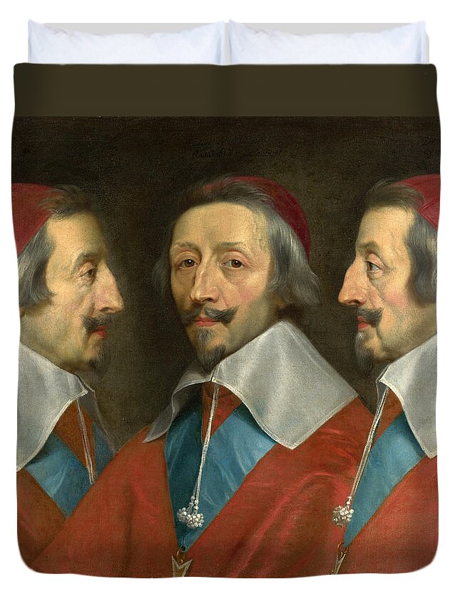 Philippe De Champaigne Duvet Cover featuring the painting Triple Portrait of Cardinal de Richelieu by Philippe de Champaigne