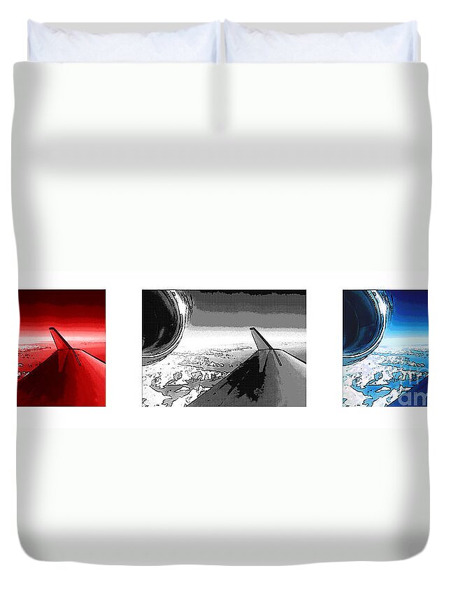 Red Duvet Cover featuring the photograph Red White Black an White Blue an White Jet Pop Art Planes. by Vintage Collectables