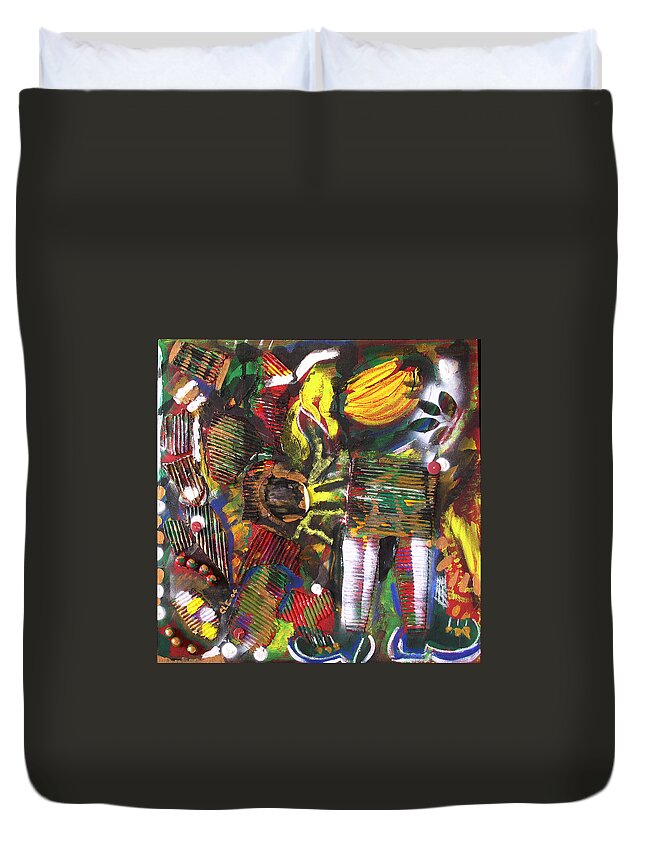 Contemporary Primitive Art Duvet Cover featuring the painting Tropical Dream I by Cleaster Cotton