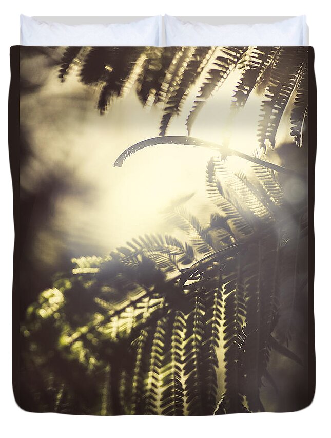 Fern Duvet Cover featuring the photograph Tropical jungle sundown by Jorgo Photography