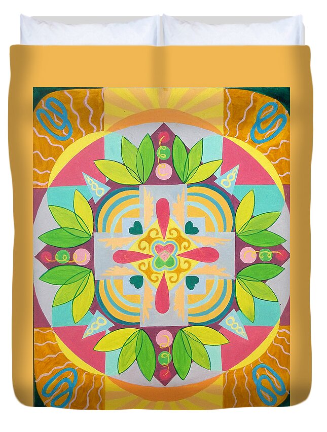 Tropical Duvet Cover featuring the painting Tropical Mandala by Anne Cameron Cutri