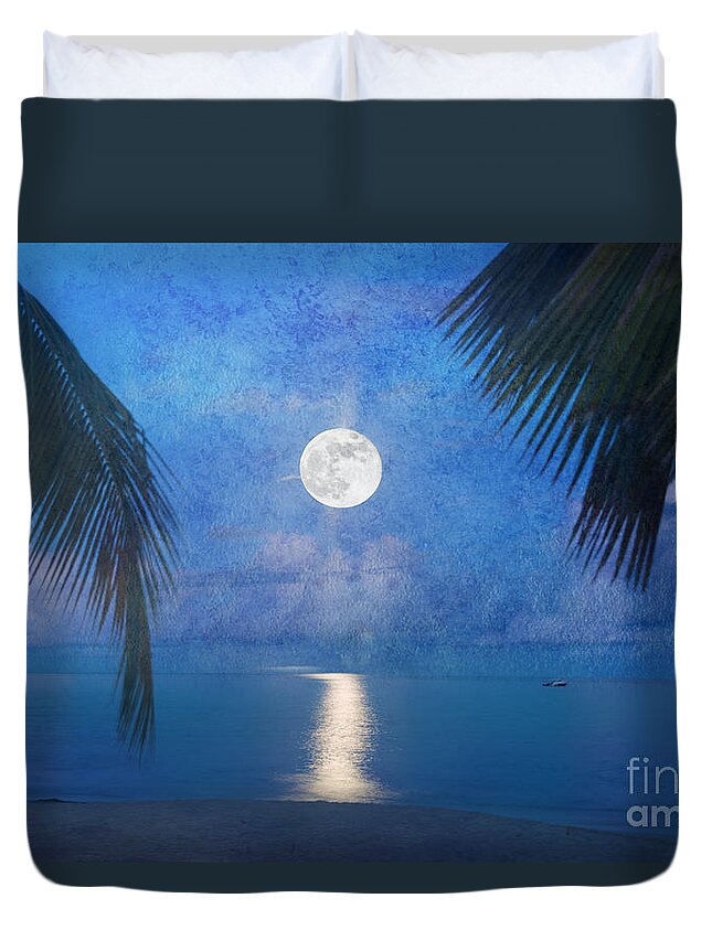 Seascape Duvet Cover featuring the photograph Tropical Moonglow by Betty LaRue