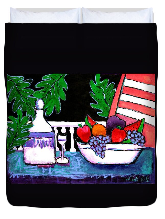 Still Life Duvet Cover featuring the painting Tropical Nights by Linda Holt