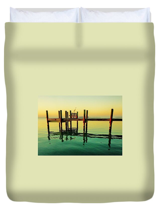 Key Largo Duvet Cover featuring the photograph Tropical Pier by Benjamin Yeager
