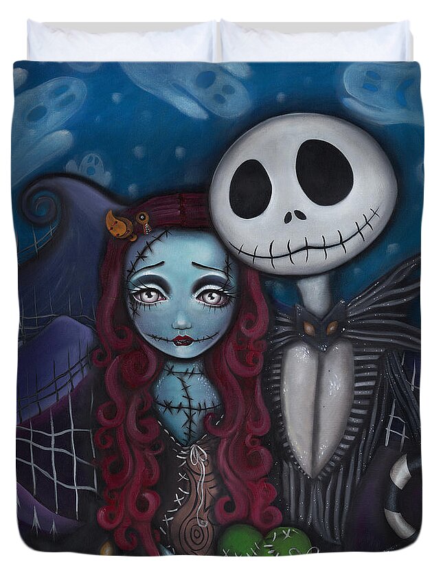 Nightmare Before Christmas Duvet Cover featuring the painting True Love by Abril Andrade