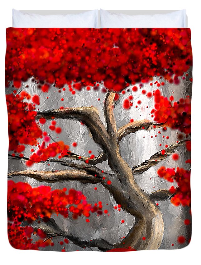 Red And Gray Duvet Cover featuring the painting True Love Waits - Red And Gray Art by Lourry Legarde