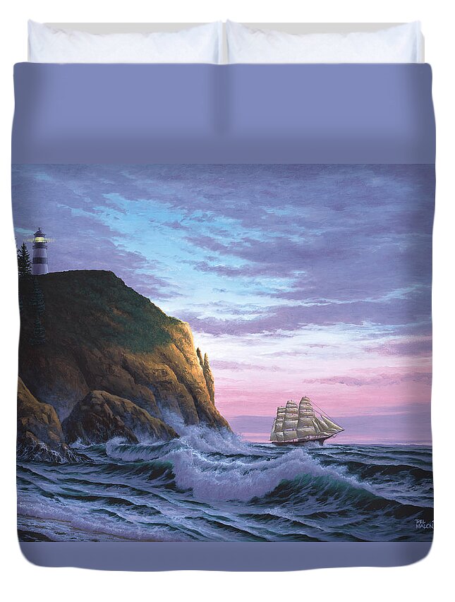 Ocean Duvet Cover featuring the painting Trusting the Light by Del Malonee