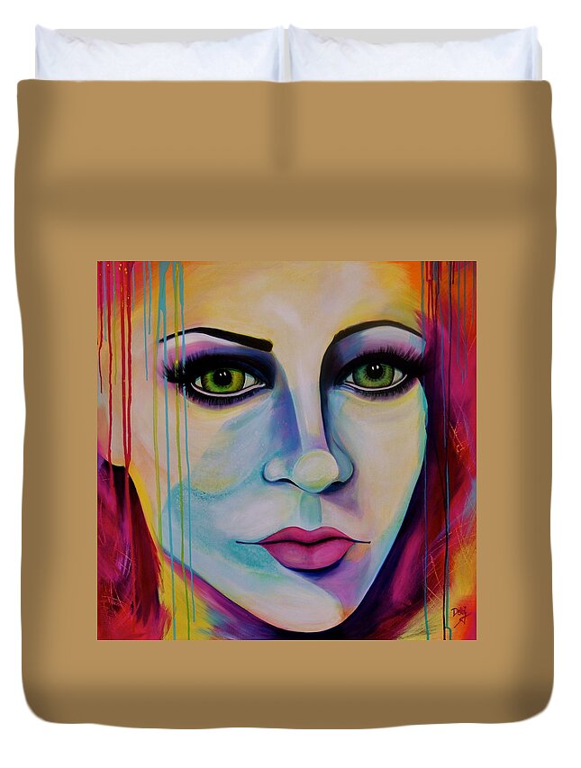 Truth Or Dare Duvet Cover featuring the painting Truth or Dare by Debi Starr