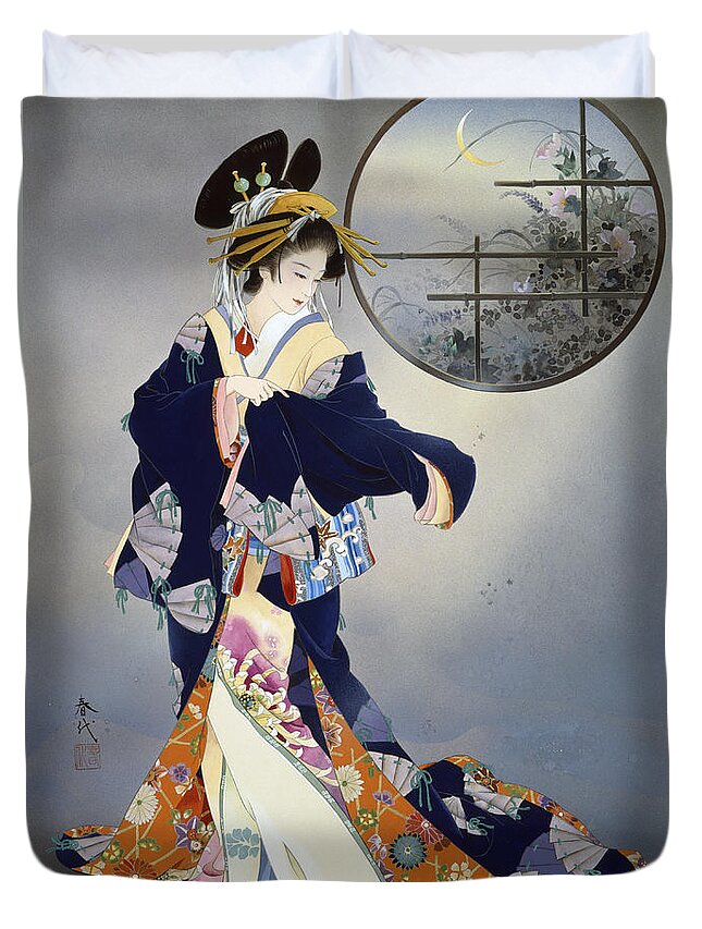 Haruyo Morita Duvet Cover featuring the digital art Tsukiakari by MGL Meiklejohn Graphics Licensing