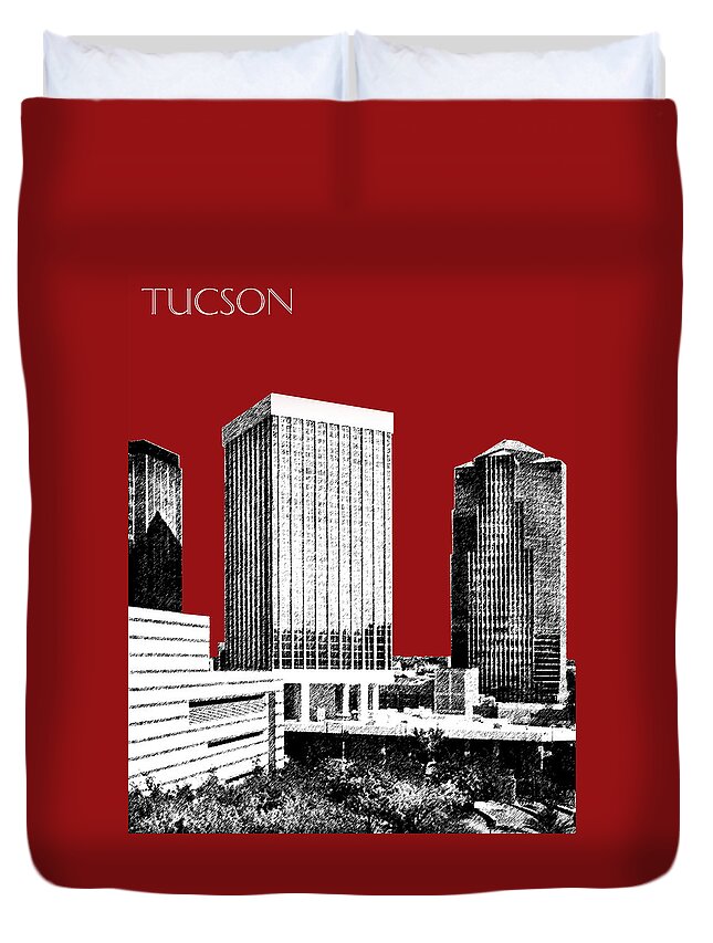 Architecture Duvet Cover featuring the digital art Tucson Skyline 1 - Dark Red by DB Artist