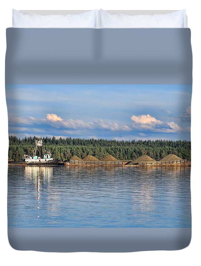 Barge Duvet Cover featuring the photograph Tug boat and barge by Ron Roberts