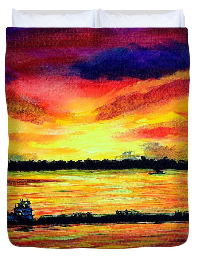 Mississippi River Duvet Cover featuring the painting Tugboat On The Mississippi by Karl Wagner