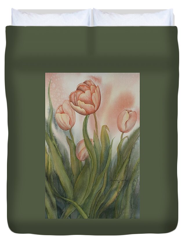 Tulips Duvet Cover featuring the painting Tulip Dance by Heather Gallup