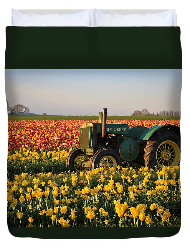 Flowers Duvet Cover featuring the photograph Tulips and Tractors by Steve McKinzie