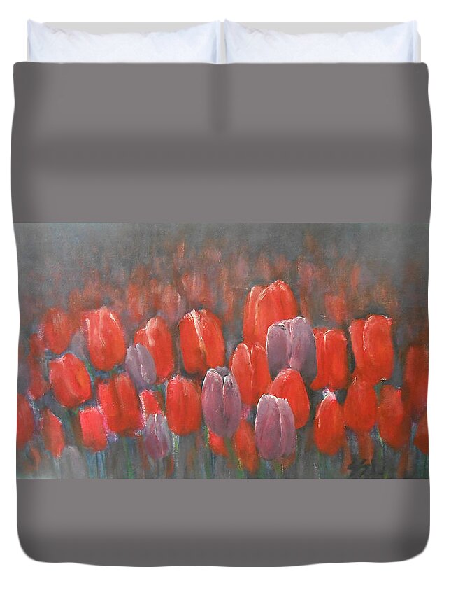 Floral Duvet Cover featuring the painting Tulips Blossom 2 by Jane See