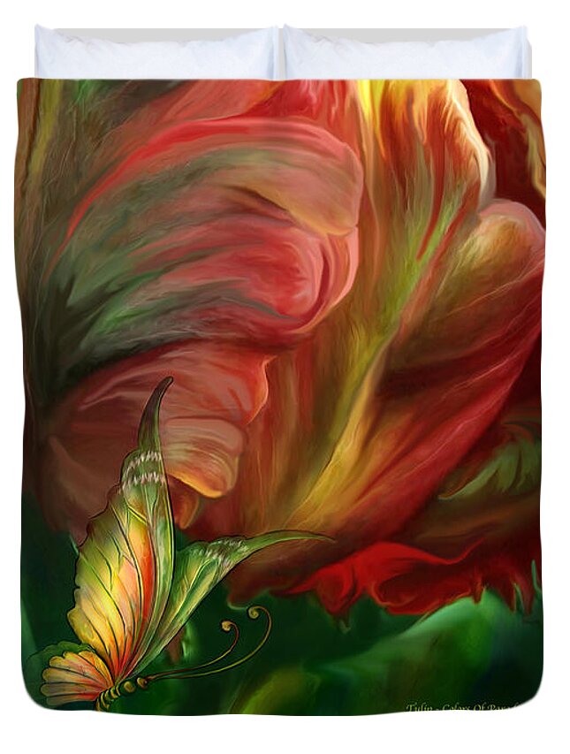 Tulip Duvet Cover featuring the mixed media Tulips - Colors Of Paradise by Carol Cavalaris