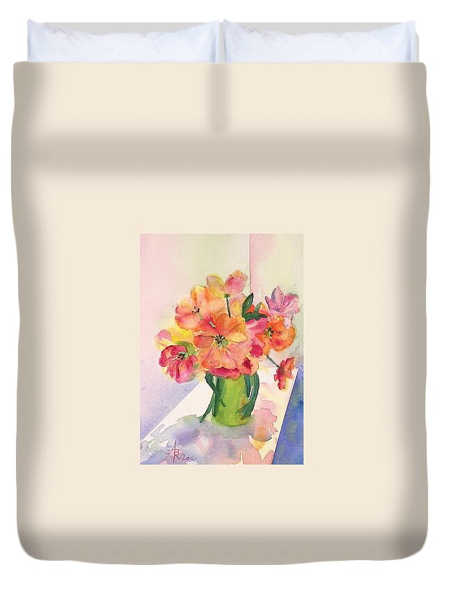 Tulip Duvet Cover featuring the painting Tulips for Mother's Day by Anna Ruzsan