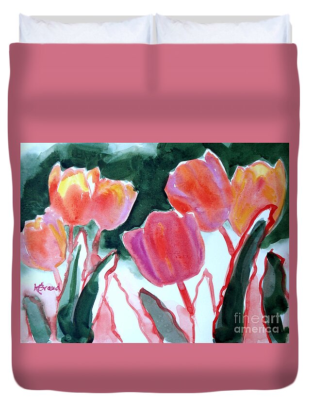 Paintings Duvet Cover featuring the painting Tulips For the Love of Patches by Kathy Braud