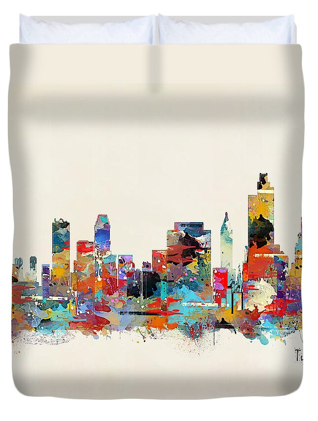 Tulsa Oklahoma Skylines Duvet Cover featuring the painting Tulsa Oklahoma by Bri Buckley