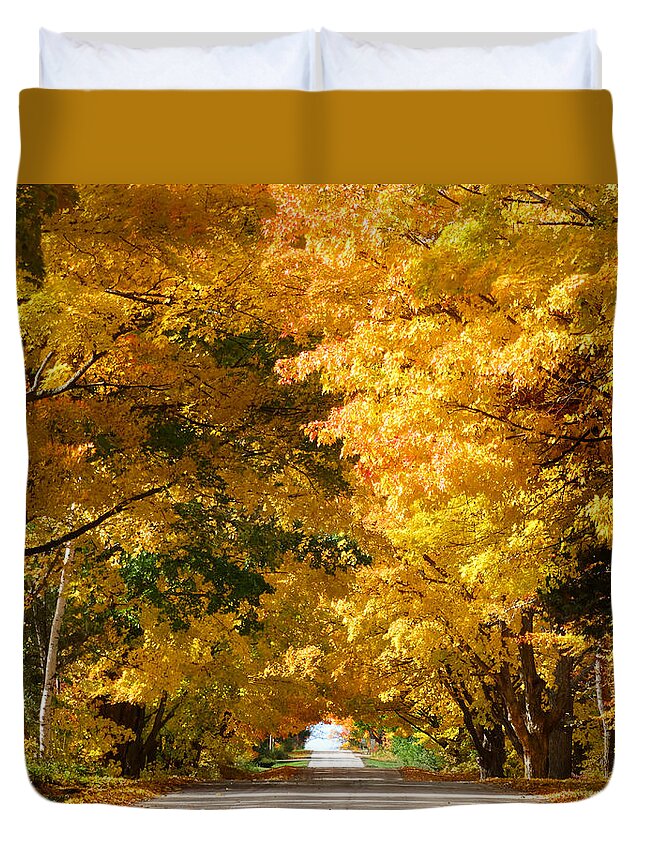 Fall Duvet Cover featuring the photograph Tunnel of Yellow Leaves by David T Wilkinson