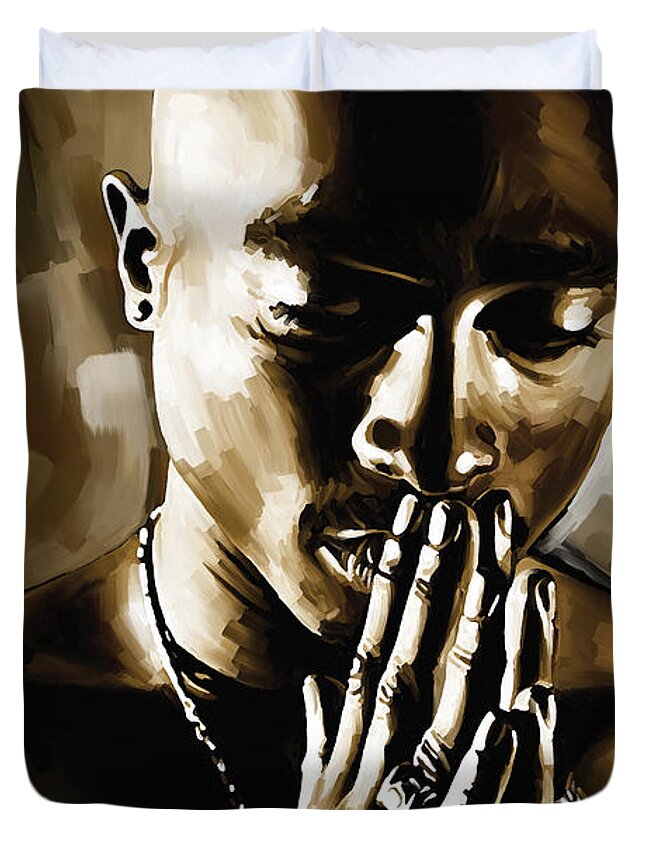 Tupac Shakur Paintings Duvet Cover featuring the painting Tupac Shakur Artwork by Sheraz A