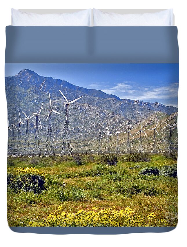 Turbine Duvet Cover featuring the photograph Turbine Wind Farm San Gorgonio Pass Palm Springs CA by David Zanzinger
