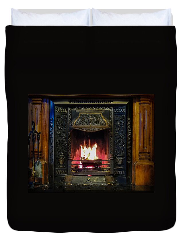 Ireland Duvet Cover featuring the photograph Turf fire in Irish Cottage by James Truett