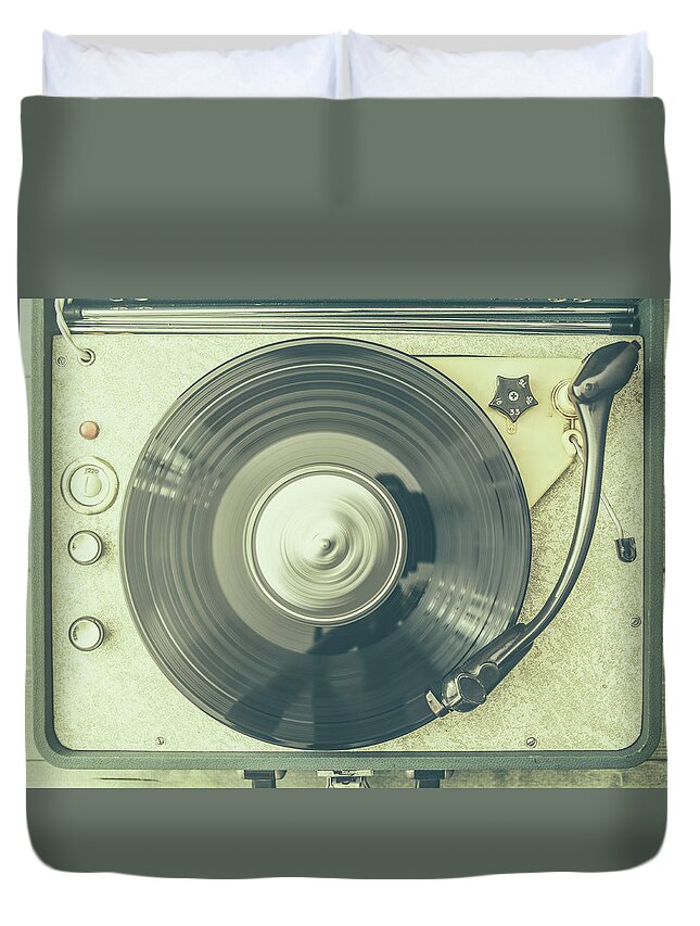 Music Duvet Cover featuring the photograph Turntable by Deimagine