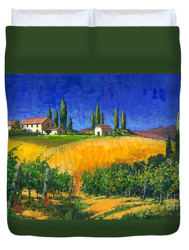 Grape Vines Duvet Cover featuring the painting Tuscan Evening by Michael Swanson