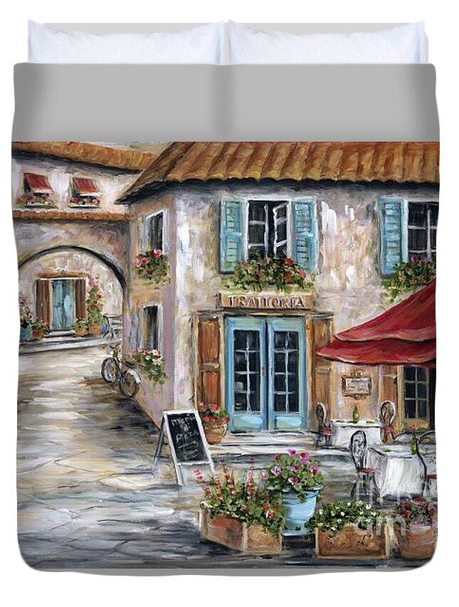 Tuscany Duvet Cover featuring the painting Tuscan Street Scene by Marilyn Dunlap
