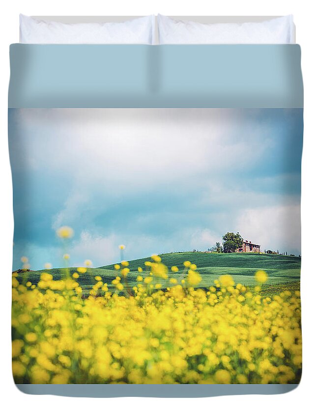 Scenics Duvet Cover featuring the photograph Tuscany Canola Field by Borchee