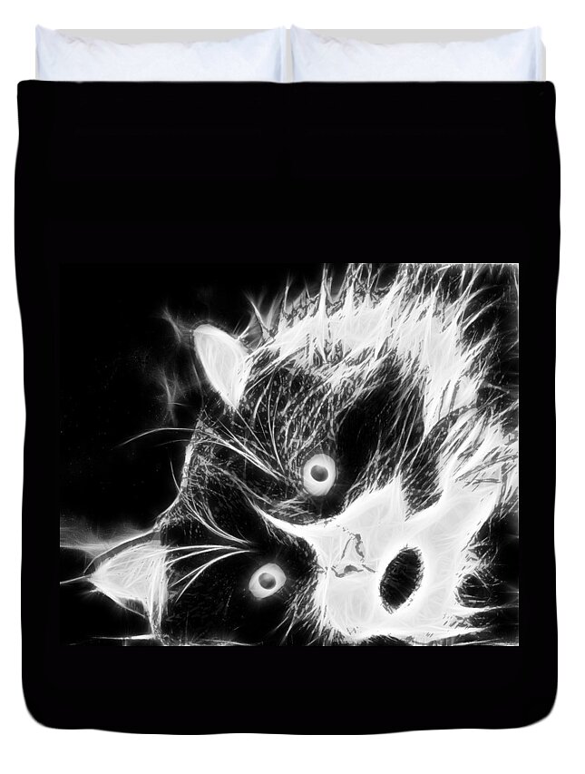Design Duvet Cover featuring the digital art Tuxedo Cat in Black and White by Marlene Watson