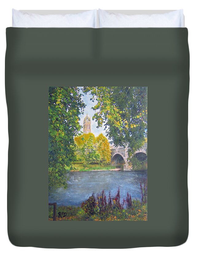 River Tweed Duvet Cover featuring the painting A Place To Pause - Peebles by Richard James Digance