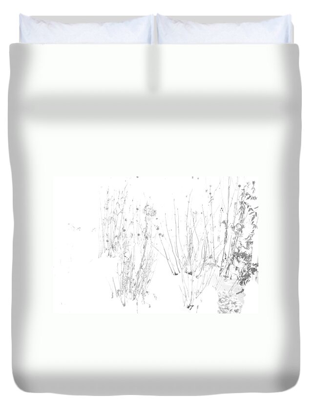 Black And White Image Duvet Cover featuring the photograph Weeds in Snow by Valerie Collins