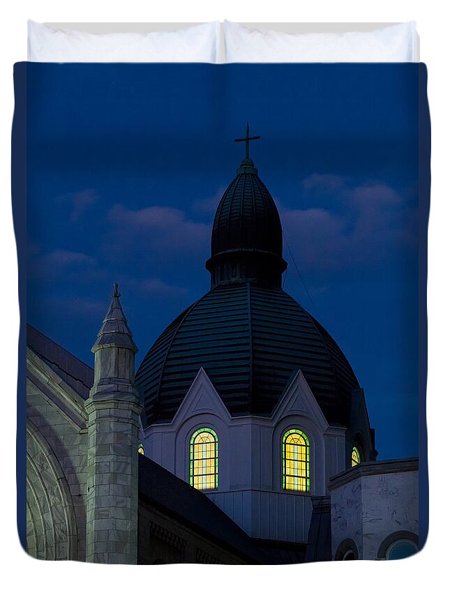 Architecture Duvet Cover featuring the photograph Twilight at Sacred Heart Catholic Church by Ed Gleichman