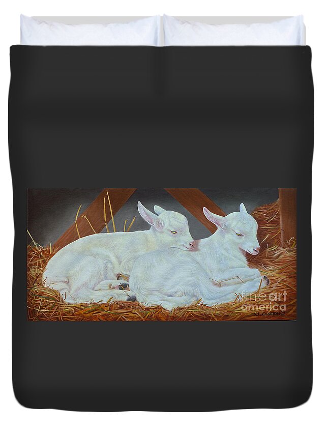 Twin Kids Duvet Cover featuring the painting Twin Kids by K L Kingston