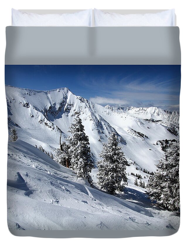 Landscape Duvet Cover featuring the photograph Twin Peaks from Hidden Peak by Brett Pelletier