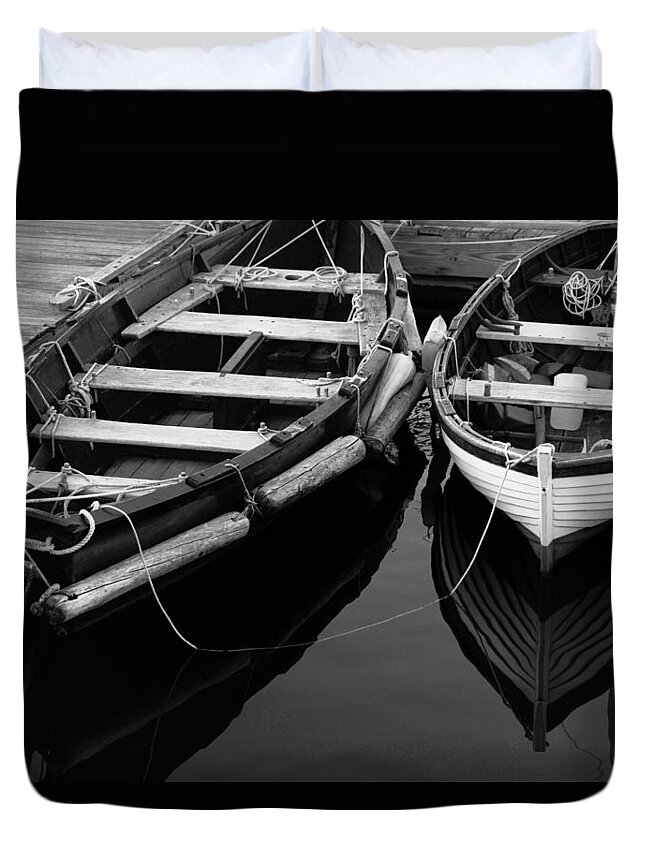 Harbor Duvet Cover featuring the photograph Two At Dock by Karol Livote