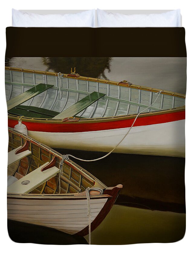Boat Duvet Cover featuring the painting Two Boats by Thu Nguyen