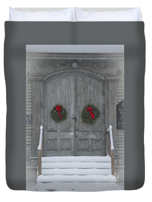 Christmas Duvet Cover featuring the photograph Two Christmas Wreaths by Alana Ranney