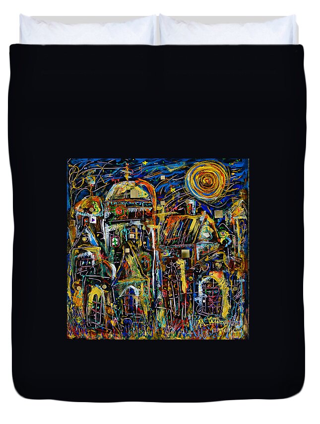 Cityscape Duvet Cover featuring the painting Two domes by Maxim Komissarchik