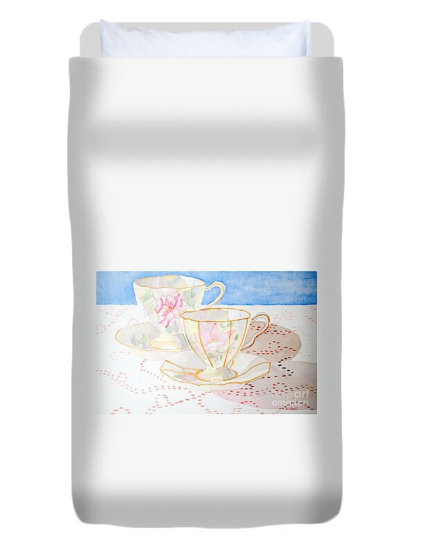 Tea Duvet Cover featuring the painting Two for Tea by Laurel Best