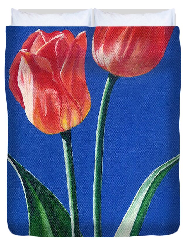 Tulips Duvet Cover featuring the painting Two Tulips by Janice Dunbar