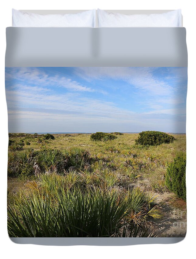 Tybee Island Duvet Cover featuring the photograph Tybee Island Dunes and Path by Carol Groenen