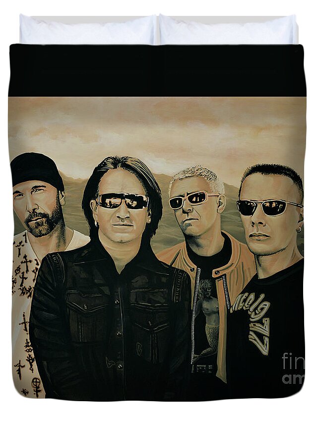 U2 Duvet Cover featuring the painting U2 Silver And Gold by Paul Meijering